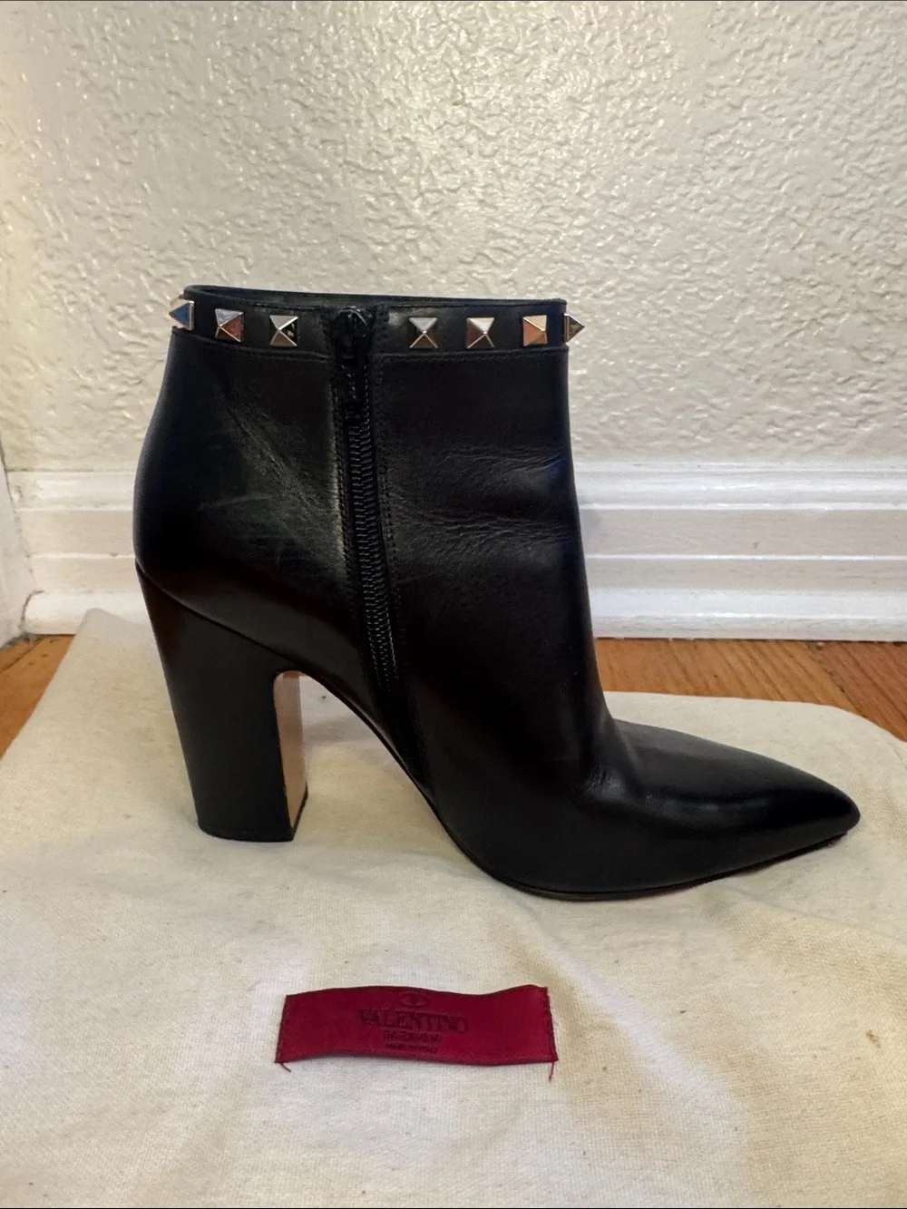 Valentino Rockstud Accents Leather Ankle Boot